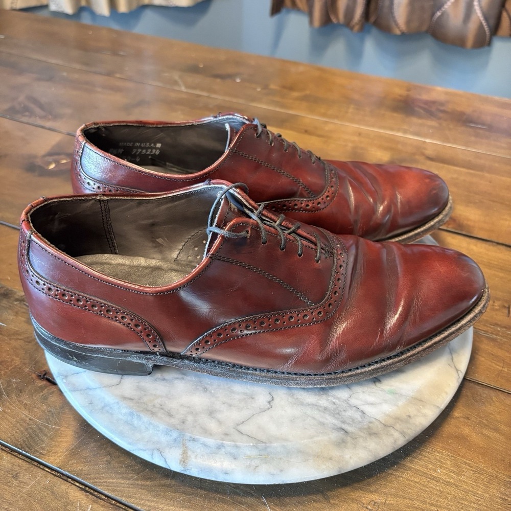 VTG Dexter Copley All Leather Oxfords‎ Brogue Detailing Men Sz 8.5M Burgundy USA